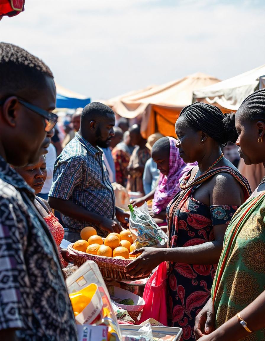 Shoppers browsing fresh produce at a busy outdoor market (illustrative photo)